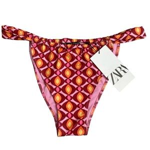 Zara Pink Geometric Pattern Cheeky Bikini Bottoms Swim Swimwear Size XL NWT